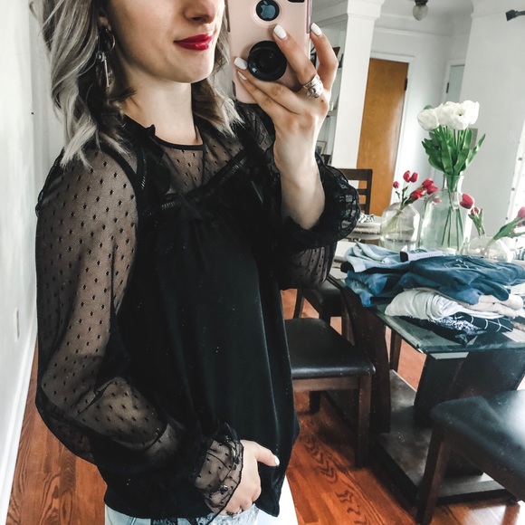 LOFT Black Lace Blouse XSP - Picture 4 of 5